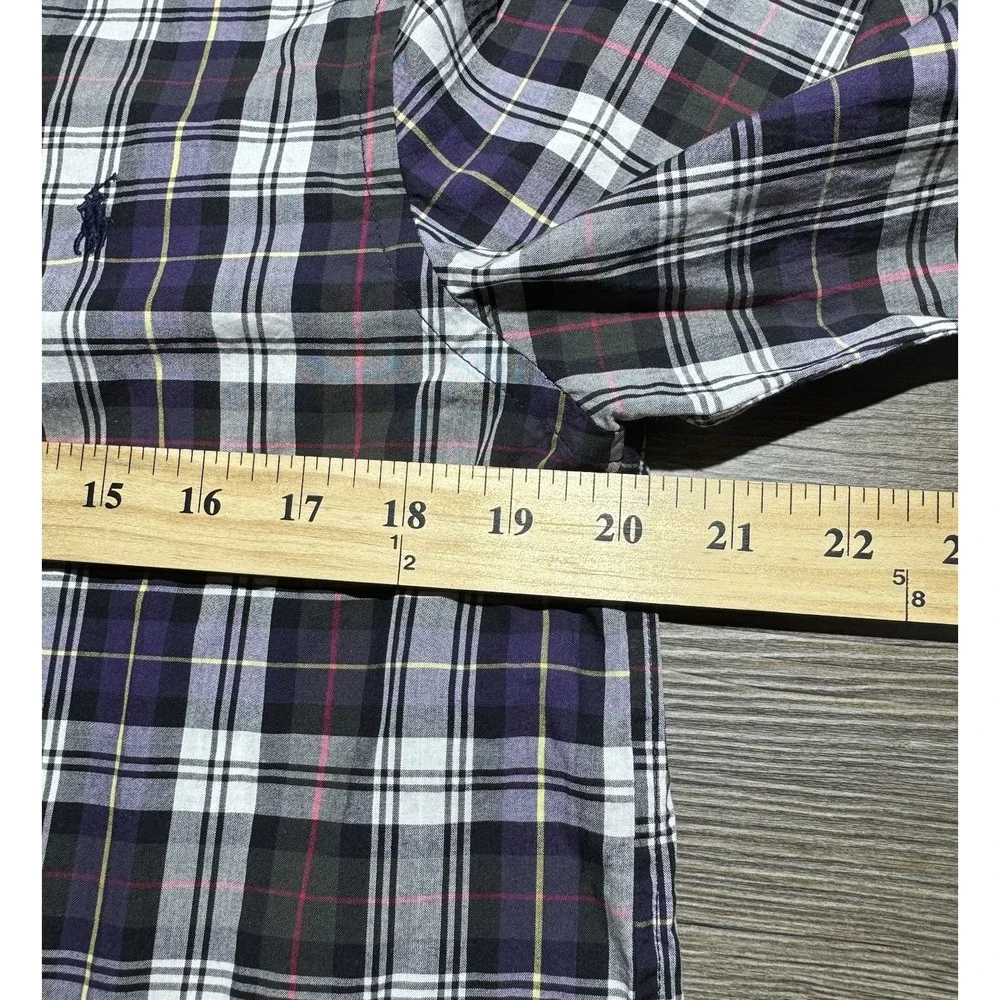 Ralph Lauren Boys XL 18-20 Plaid Button Down Shirt Gray 100% Cotton